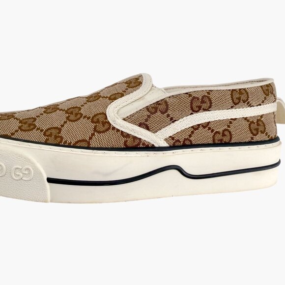 Gucci Tennis 1977 Beige GG Canvas Slip On Sneakers Shoes Size 37 US 7 Women's - Picture 8 of 13
